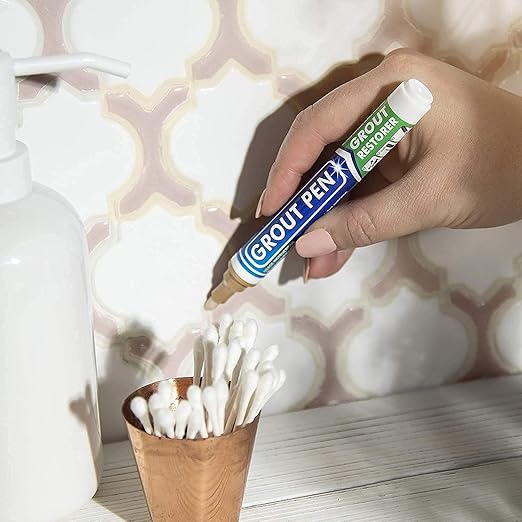 Grout Pen Beige Tile Paint Marker: Waterproof Grout Paint, Tile Grout Colorant and Sealer Pen - Beige, Narrow 5mm Tip (7mL) - 3 Pack