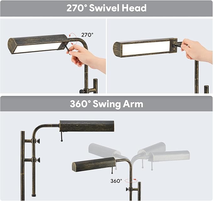 VONLUCE Rustic Desk Lamp, Adjustable Industrial Style Metal Table Lamp, 3 Color Temperatures LED Reading Lamp for Living Room Bedroom Office, Antique Black