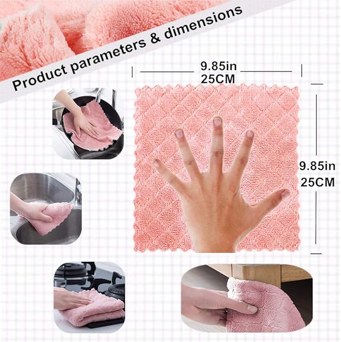 10-Pack Microfiber Cleaning Cloth Dish Towels, Double-Sided Dish Drying Towels，Reusable Household Cleaning Cloths for House Furniture Table Kitchen Dish Window Glasses