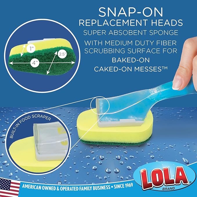 LOLA Soap Dispenser Dish Wand Sponge Head Refills, 12 Pack, Super Absorbent Scrubber, Non-Scratch, for Cleaning Dishes, Sinks and Cookware