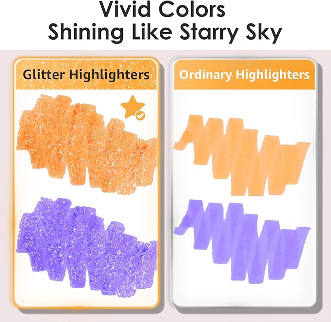 Glitter Highlighters,8Pack Metallic Colors Chisel Tip,Aesthetic Cute Highlighters Assorted Colors for School, Cute Markers for Journaling Planners Books Notes