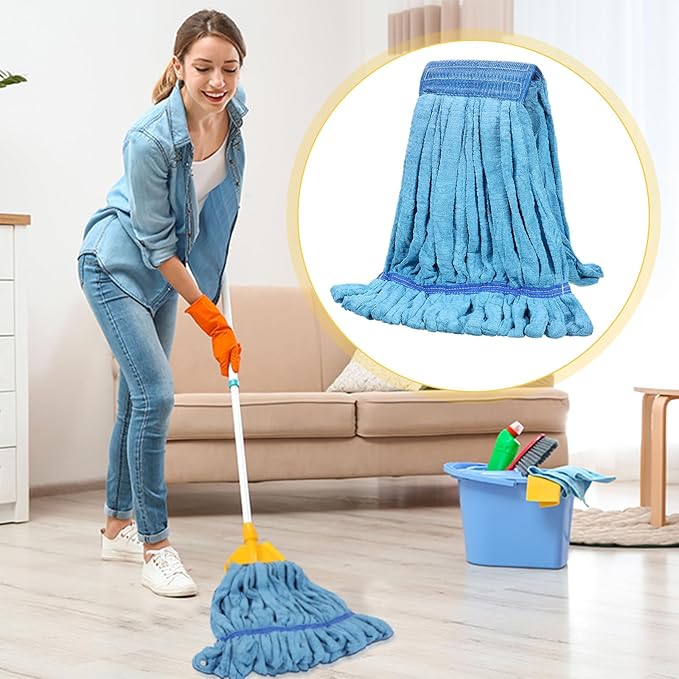 Lallisa 2 Pcs Commercial Mop Head Replacement 18 Oz Tube Microfiber Mop Heads for Floor Cleaning Industrial Mop Heads Blue Looped End Wet Mop Head Refill for Home Commercial Industrial Use