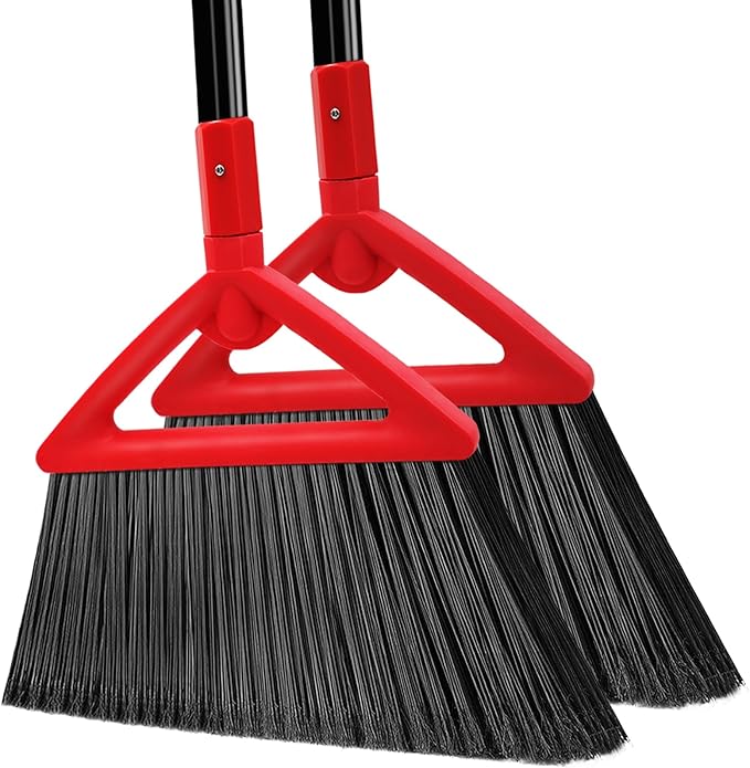 PUTNATRUE Heavy Duty Broom Outdoor and Indoor, 2 Pack Upgraded Commercial Angle Brooms, Perfect Red Broom of House, Kitchen, Garage, Courtyard