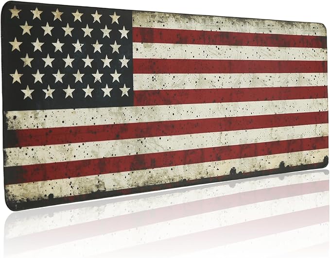 American Flag Gaming Mouse Pad, Large Mouse Pad for Desk Mat XL Mousepad, Stitched Edges Non-Slip Rubber Base Mouse Pads for Computers Laptop (USA Flag-Large-White)