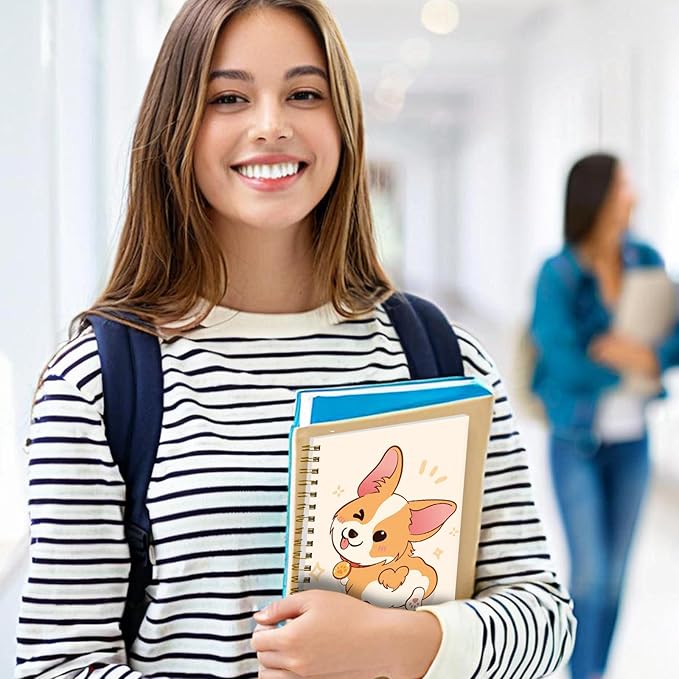 Spiral Notebook Journal for Women Men, A5 Hardcover Journal, 120 Pages Thick Paper, College Ruled Writing Notebook for School, Work & Office 8.3'' × 5.9''(Cute Corgi Dog)
