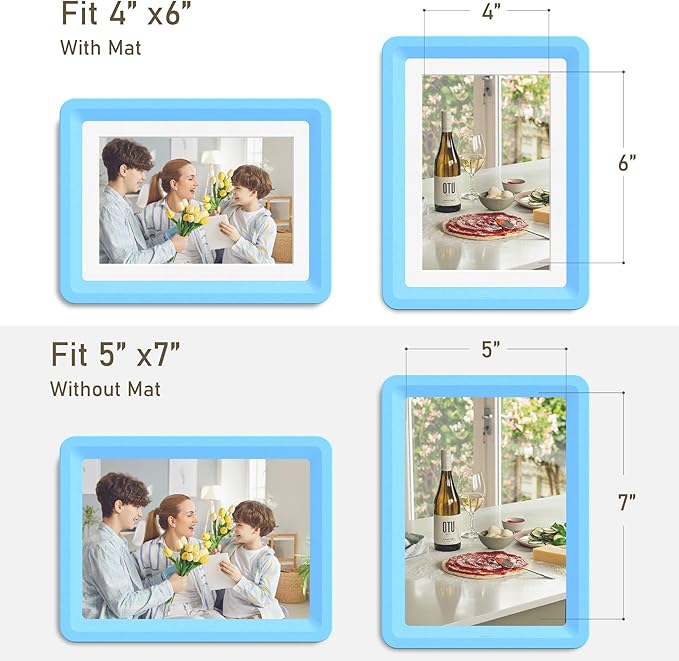 2-Pack 5x7 Picture Frame or 4x6 with Mat – Shatterproof Plastic Photo Frame for Family, Nursery, and Playroom, Wall & Tabletop Picture Frames for Home, Office, Safe & Lightweight Design in Sky Blue