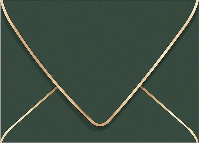 A7 Green Envelopes 50 Pack With Gold Border Christmas Envelopes 5 x 7 - V flap, Quick Self Seal, For 5x7 Cards| Perfect for Weddings, Invitations, Photos, Graduation, Baby Shower (Green)