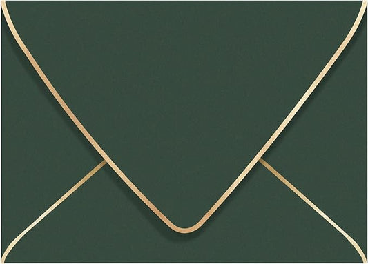 A7 Green Envelopes 50 Pack With Gold Border Christmas Envelopes 5 x 7 - V flap, Quick Self Seal, For 5x7 Cards| Perfect for Weddings, Invitations, Photos, Graduation, Baby Shower (Green)