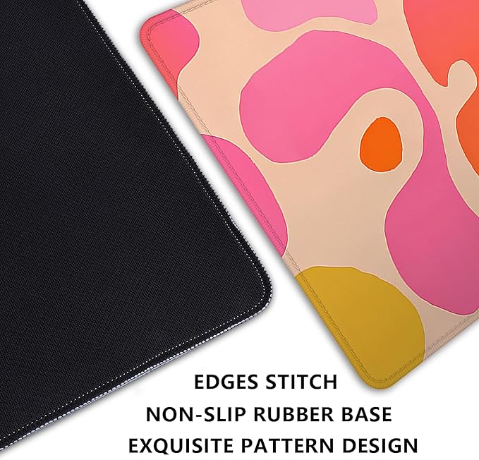 Pink Desk Mat Mouse Pad,Abstract Mouse Pad XL Cute Desk Pad Keyboard Mat,Desk Accessories for Women Office Decor, Extended Mousepad Non-Slip Rubber Base with Stitched Edges(27.5X11.8 in)