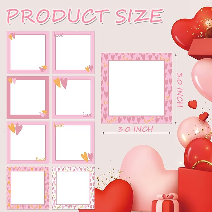 9 Pieces Valentine's Day Sticky Notes Valentine Heart Sticky Notes Self-Adhesive Note Pads Sticky Memo Notes for School Office Home Supplies Students Teachers Present Valentine's Day