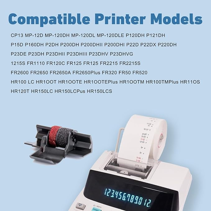 5 Pack IR40T IR-40T Compatible with Calculator Ink Roller Ribbon Replacement for CP-13 MP-12D Sharp EL-1750V P23-dhv CP13 EL-1801V HR-100TM HR-170RC Printer, Black and Red