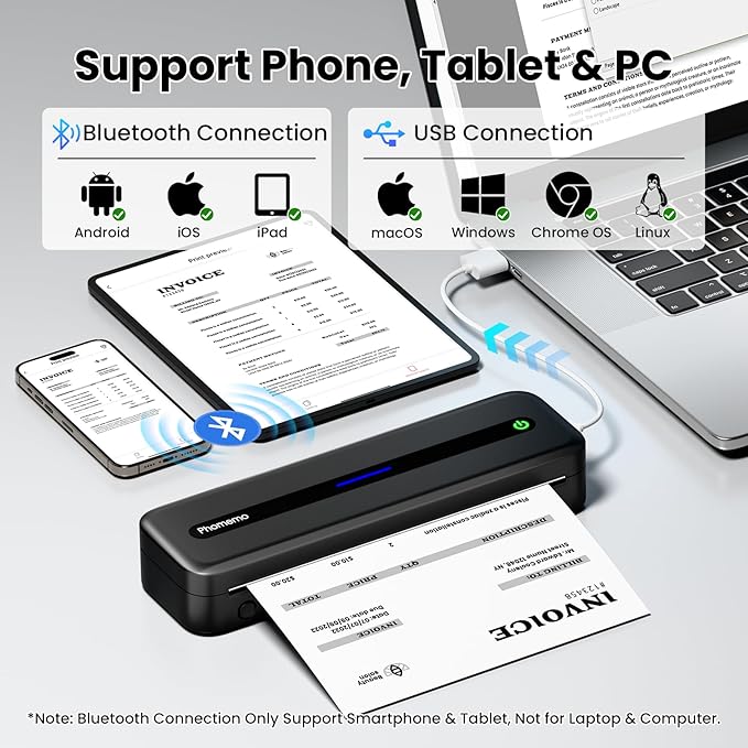 Phomemo Portable Printers Wireless for Travel, M832 Inkless Bluetooth Thermal Printer Support 8.5'' x 11'' US Letter & A4 Size, Compatible with iPhone Android Laptop for Mobile Office Home, with Case
