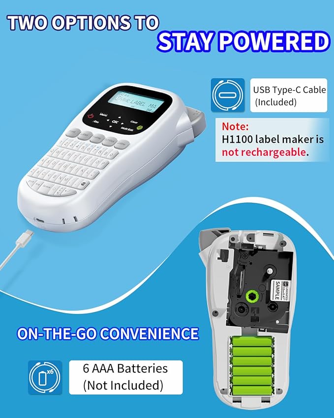 Vixic Label Maker, H1100 Label Maker Machine with-Tape, Portable Label Machine with Backlight Screen, Handheld Labeler Includes USB-C for Power, Multiple Font Icon for School Office Organization
