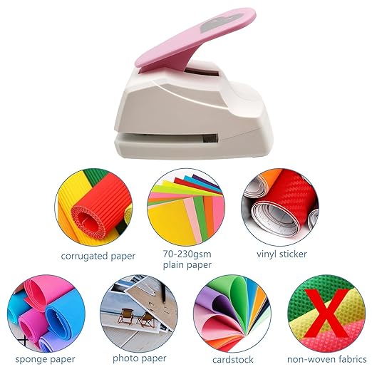 Craft Punch Shapes, Paper Cutter Hole Puncher for Kids, Paper Crafting, Scrapbooking, Card Making, DIY Confetti, Gift Tags, Memory Books (1, Random Color - Heart D, 1-3/4'')