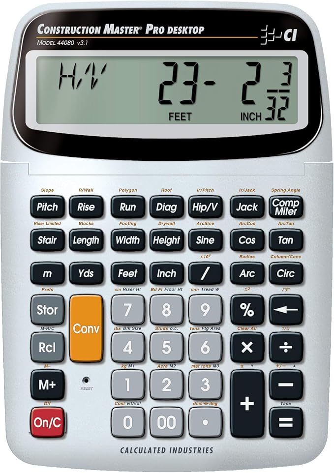 Calculated Industries 44080 Construction Master Pro-Desktop Advanced Construction Math Feet-Inch-Fraction Calculator & 4019 Material Estimator Calculator,Yellow