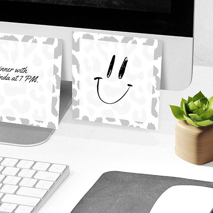 Sticky Notes, 2 Pads, 3x3 inches, Cute Colorful Fun Self-Stick Note Pads, Easy Post, Strong Adhesive Notepad Light Grey Leopard