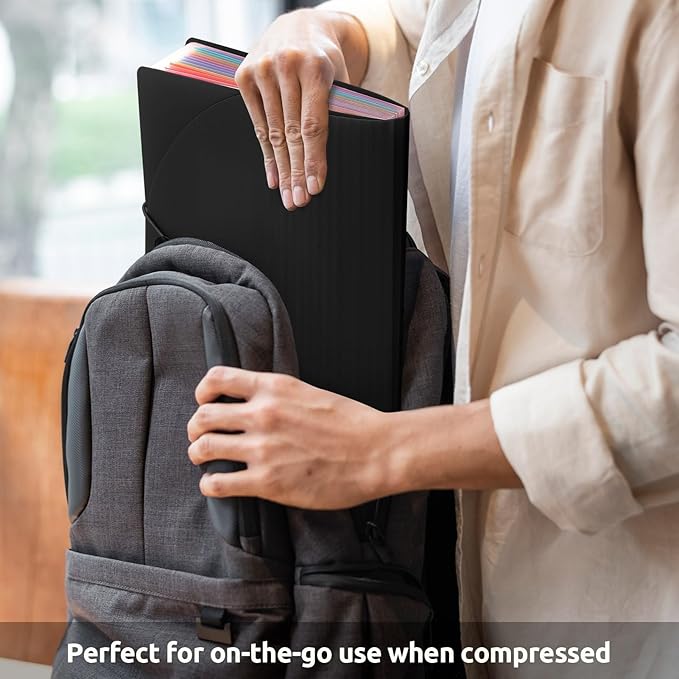 SKYDUE Accordion File Organizer, 13 Pocket File Folder Organizer with Colorful Tabs, Expanding Document Organizer for Letter A4 Size for Office School Use Black