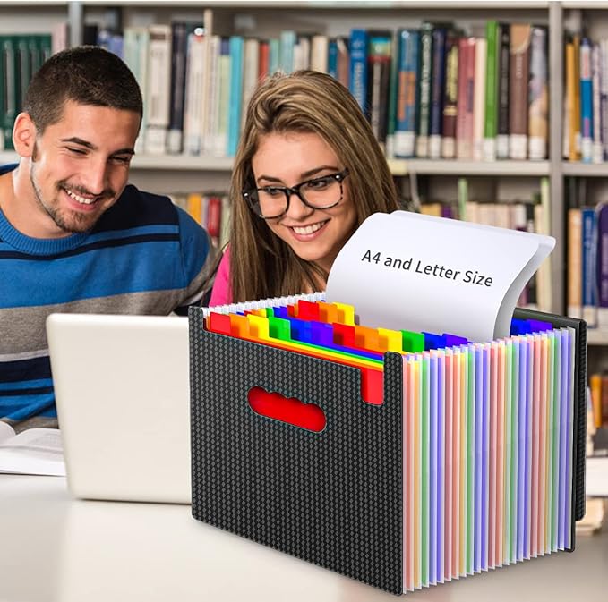 Expanding File Folders,Accordion File Organizer with Handle,25 Pockets Portable Filing Box for Paperwork Documents Paper,A4/Letter Size