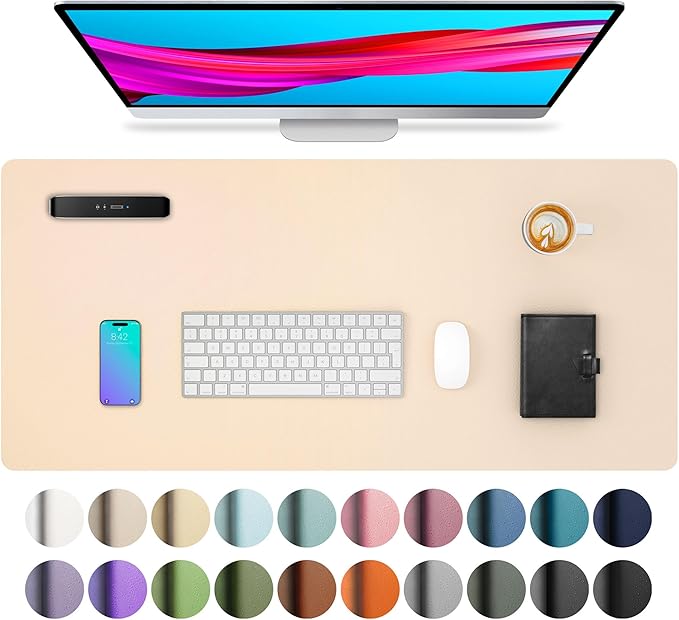 Aothia Large PU Leather Desk Pad Protector – Non-Slip Mouse Pad & Writing Mat for Office/Home, Waterproof, Easy to Clean (31.5" x 15.7", Soft Peach)