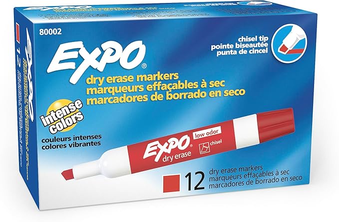 EXPO Low Odor Dry Erase Markers Chisel Tip Red 12 Count (Pack of 12)
