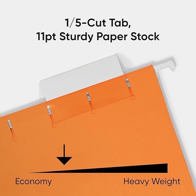 Smead Standard Hanging File Folders, 25 Count, Orange, 1/5-Cut Adjustable Tabs, Letter Size (64065)