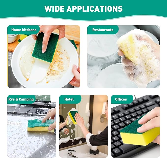 10-Pack Heavy Duty Scrub Sponges, Non-Scratch Kitchen Sponge with Durable Scouring Pad, Dual-Sided Cleaning Sponge for Dishes, Pots, Pans, Sinks – Extra Absorbent & Long-Lasting