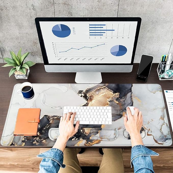 LATEEFAH Large Mouse Pad and Keyboard Wrist Rest, Desk Pad for Keyboard and Mouse, Extended Gaming Mouse Pad with Wrist Support, Waterproof Non-Slip Desk Mouse Mat for Office, Home