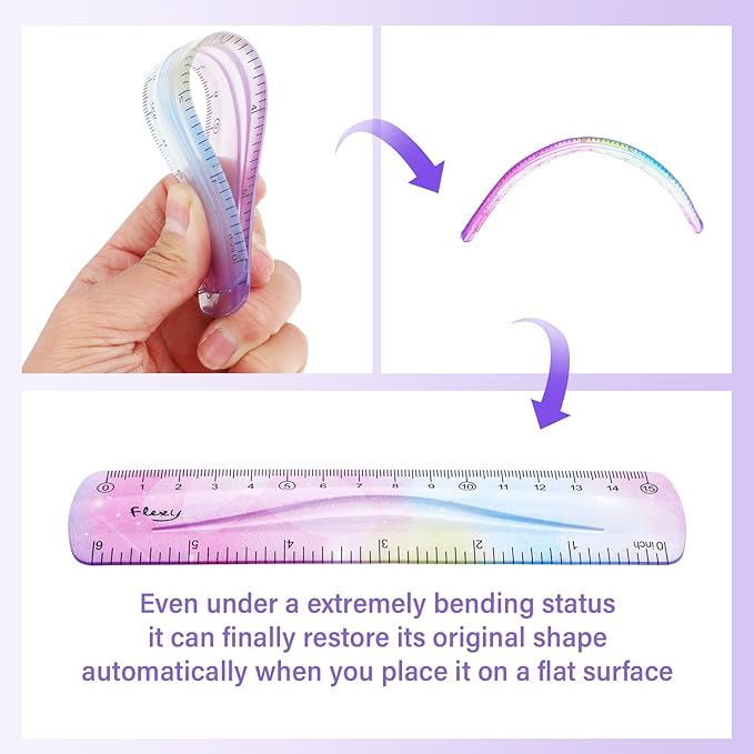 Grevosea 2-Piece Flexible Ruler, 15cm/6inch Plastic Shatterproof Straight Edge Soft Bendable Ruler for School, Classroom, Office, Kids & Adults