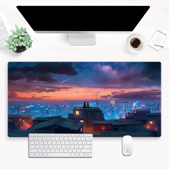 Desk Pad Mat, Extended XL Large Gaming Mousepad with Stitched Edges, Non-Slip Computer Mat Pad for Desk, Keyboard and Mouse mat 31.5 x 15.7 in