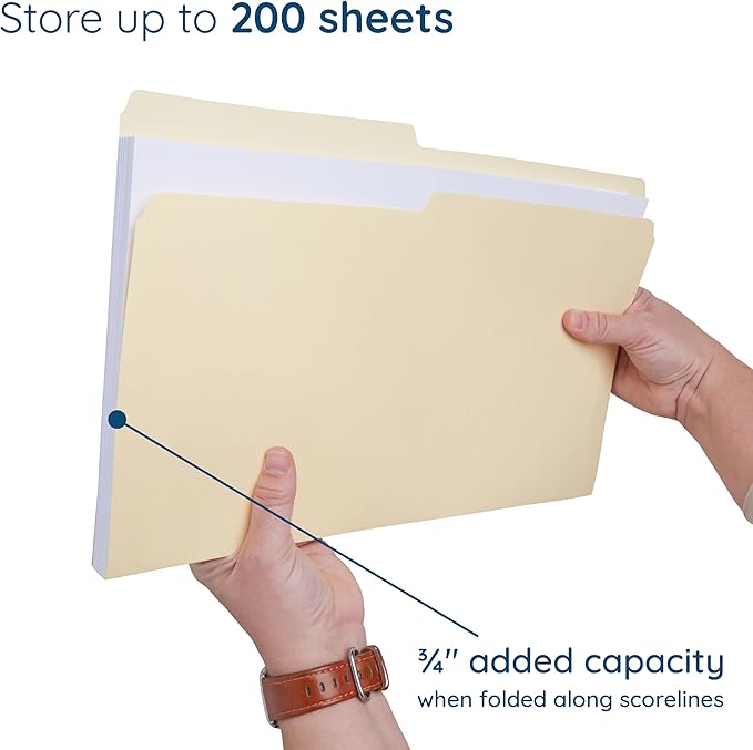 100 Blue Summit Legal Size Manila File Folders, 1/2 Cut Tab for Office, Classroom, or Home Organization, Durable 11 Point Paper for Bills, Records & Documents