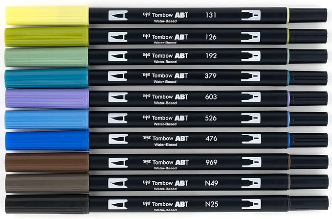 Tombow 56169 Dual Brush Pen Art Markers, Landscape, 10-Pack. Blendable, Brush and Fine Tip Markers