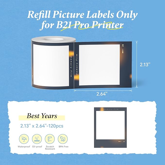 NIIMBOT Photo Papers Only for B21 Pro 300DPI Label Maker, Thermal Picture Labels Good Idea to Print Photos, Beauty Memories, Note,List (2.13''x2.67''-54x67mm)