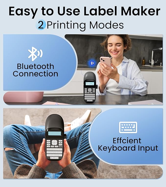 Bluetooth Label Maker Machine with-Tape, Label Maker with Keyboard Multiple Fonts & Icons, LT12 Rechargeable Labeler Portable Handheld Label Makers Waterproof-Labels for Home Kitchen Office School