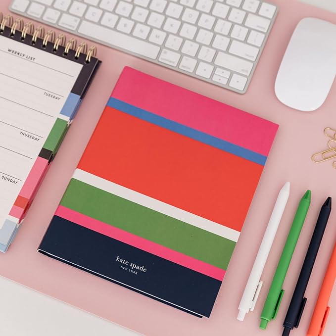 kate spade new york Small Concealed Spiral Notebook, 8.25" x 6.75" Journal Notebook with 112 Lined Pages (Sunny Day Stripe)