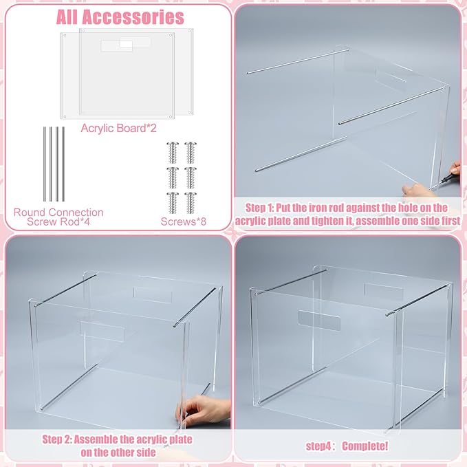 24 Hanging File Folder with Acrylic Organizer for Letter/a4 Size Desktop Clear File Storage Box with Handles for Home Work Office Use(Pink,Bow)