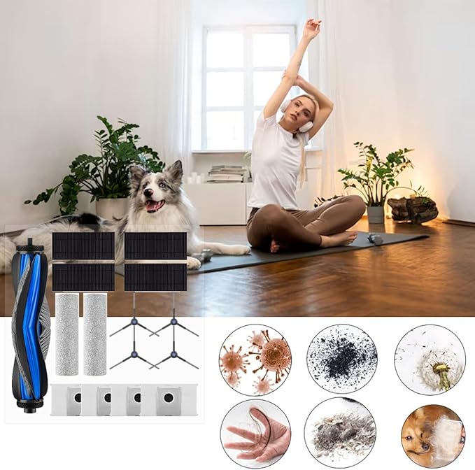 Accessories Kit Compatible with ECOVACS DEEBOT X8 PRO OMNI Robot Vacuum Cleaner,Replacement Parts Include 1 Brush Roller,2 Roller Mop Pads,4 Filters,4 Side Brush and 4 Dust Bag (X8 Pro Omni Set)