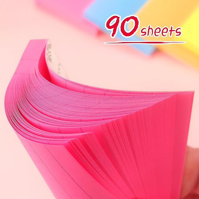 Lined Sticky Notes 3x3 Sticky Notes with Lines Self-Stick Notes Bright Color 4 Pads 90 Sheets/Pad (Rose Red)