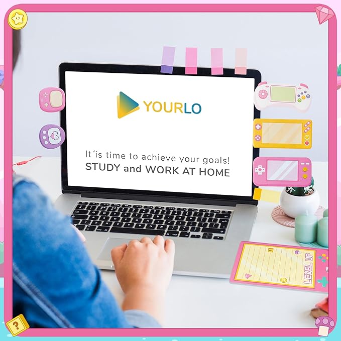 B1ykin Sticky Notes Set, Cartoon Theme Cute Self-Stick Notes Pad Teacher Appreciation Gifts， Self-Adhesive Writing Memo Pages Sticky to Do Notepad for Employee School Office (Pink Video Game)