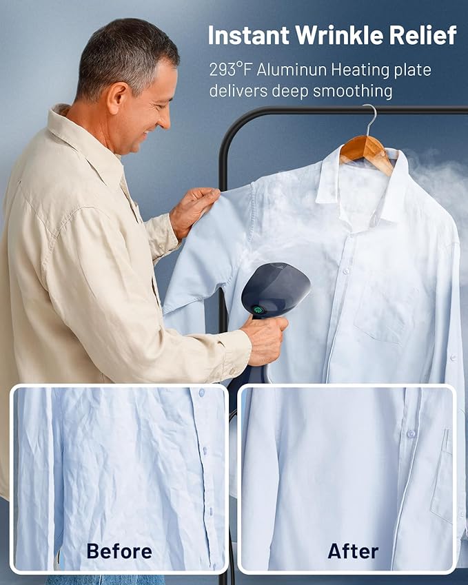 BEAUTURAL Steamer for Clothes, Portable Handheld Garment Fabric Wrinkles Remover, Aluminun Heating Plate, 35-Second Fast Heat-up, Large Detachable Water Tank (Only for 120V)