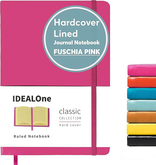 IDEALOne Hardcover Leather Journal Notebook Lined–A5 (5.7x8),College ruled Journaling Notebooks,160 pages,100GSM Thick Paper,Journal for Women,Men,Teens-Fuschia Pink