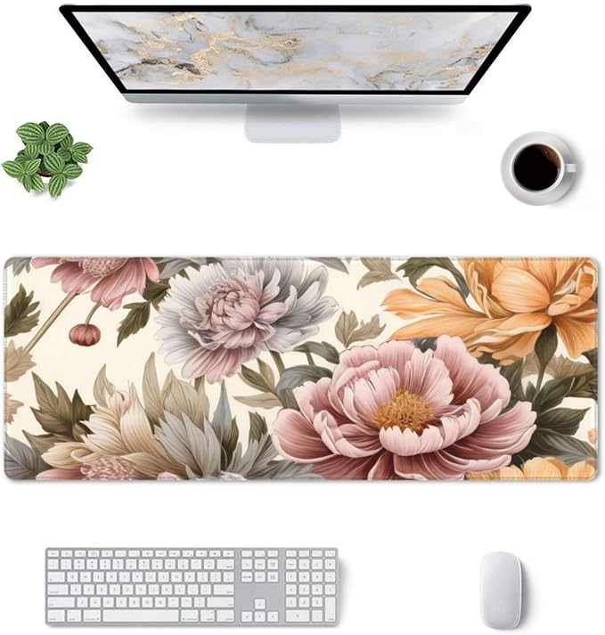 Gaming Mouse Pad, Large Non-Slip Rubber Base Mousepad, Keyboard Mouse Mat, Desk Pad with Stitched Edges, 31.5x11.8inch, Bloom