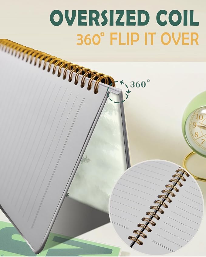 Ruled Spiral Writing Notebook,A5 Hardcover Lined College Journal for Women,Strong Twin-Wire Binding with Premium Paper,8.4" X 6",Perfect for School,Office,Home(Misty Landscape Forest)