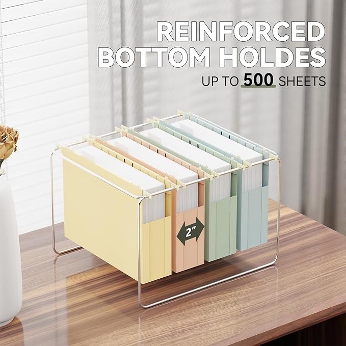 Plastic Expandable Hanging File Folder Letter Size,Heavy Duty 2“Expansion,Extra Capacity Hanging File Folders with Tabs,Accordian Pocket,No Assembly,Filing Cabinet Folders,12 Pack,Pastel Color