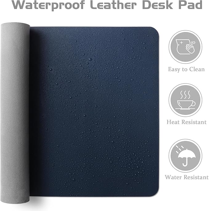 Aothia Leather Desk Pad Protector - Large Mouse Pad, Office Desk Mat, Non-Slip PU Leather Desk Blotter, Laptop Desk Pad, Waterproof Desk Writing Pad for Office and Home (Dark Blue, 38" x 13.7")