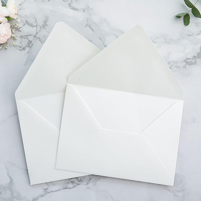 PONATIA 50PCS A7 Euro Flap Envelopes, 5.25 x 7.25'' Ivory Envelopes for Weddings Invitations, Photos, Postcards, Greeting Cards, Christmas Gift Cards, Acrylic Mailing (No Liner)