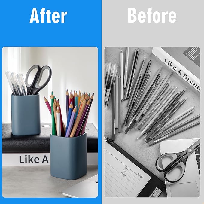 Pen Holder, 2 Pack Pencil Holder for Desk ,Ceramic Pencil Cup Desk Organizer, Makeup Brush Holder Cute, Stationery Accessories for Office, School, Home (Matte blue)