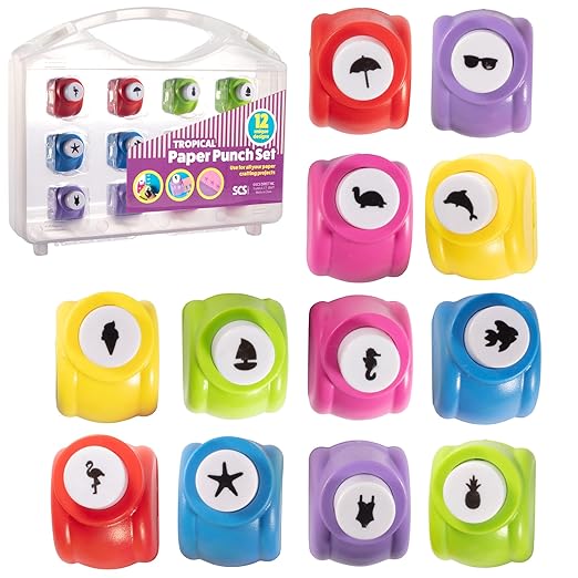 Scrapbook Paper Punchers 12 Unique Tropical Vacation Beach Hole Punchers-Scrapbooking Supplies Kit & Accessories, DIY Card Making, Summer Camp Arts & Crafts, School Projects for Kid & Adult, Gift