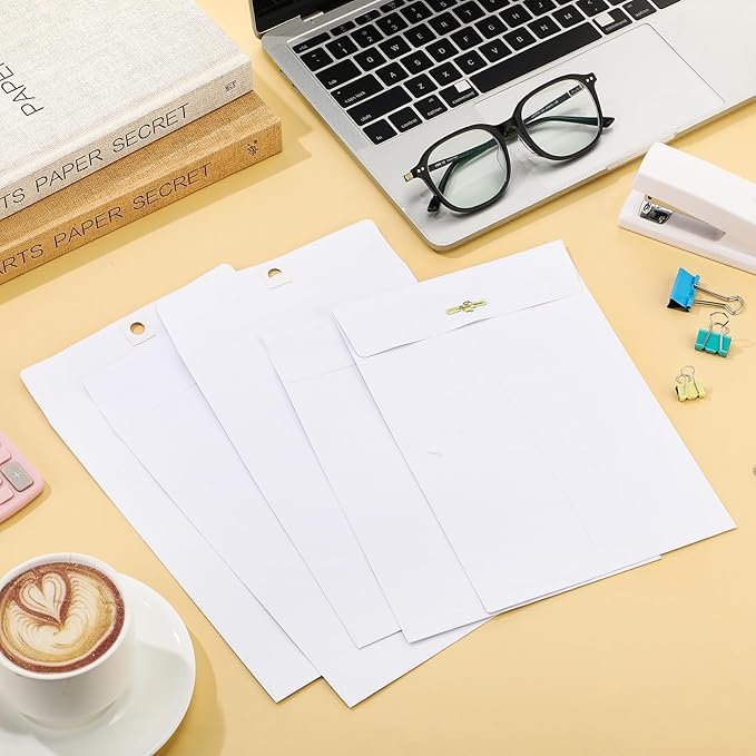 Teling 50 Pcs Manilla Envelopes Clasp Kraft Catalog with Closure for Storing Mailing 28 lb Kraft Envelope Paper for Office Document School Business Home(White,6 * 9)