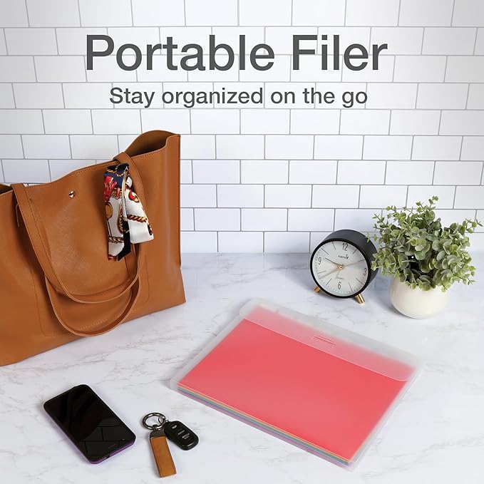 Oxford Portable File Organizer, 8 Plastic File Folders, Clear Case, Storage for Home and Office, Document Organizer, Holds 8-Tab Poly Project Folders, Letter Size, Assorted Colors, 2 Pack (52022)