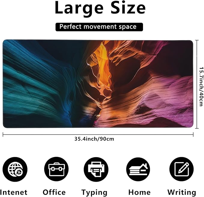 MIOAOSRT Desk Mat,Colored Rock Formations Extended Gaming Mouse Pad,Large Non-Slip Rubber Base Mousepad with Stitched Edges,Waterproof Mouse Mat Desk Pad for Office Game Home 35.4x15.75 in